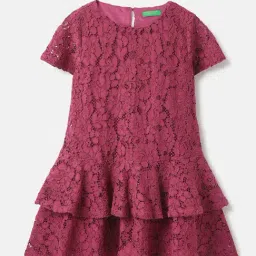 United Colors of Benetton Girls Dark Pink Self Design Dress-picture-15