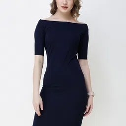 SCORPIUS Women Navy Blue Solid Sheath Dress-picture-8