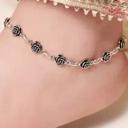 Zavya Floral Whimsy Delight Rhodium-Plated 925 Sterling Silver Anklet-image-33