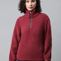 Popnetic Women Maroon Faux Fur Sweatshirt-image-65
