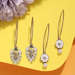 Zaveri Pearls Set of 2 White Tiny Enamel Flower Contemporary Drop Earring-ZPFK16883-picture-13
