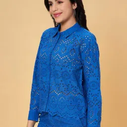 Honey by Pantaloons Blue Self Pattern Shirt image 3