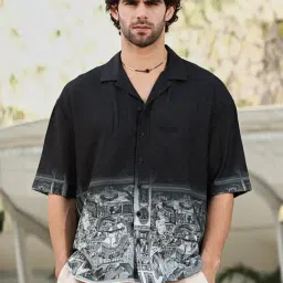 Campus Sutra Black Polyester Oversized Printed Shirt-picture-35