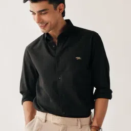 Andamen Black Slim Fit Solid Shirt-image-2