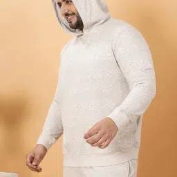 John Pride Beige Fleece Regular Fit Chevron Hooded Sweatshirt image 4