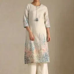 Soch Beige Linen Regular Fit Floral Print Kurtas-picture-21