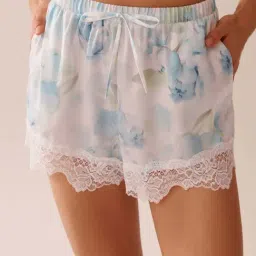 La Vie En Rose Blue Regular Fit Floral Print Shorts-picture-18