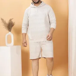 John Pride Beige Fleece Regular Fit Chevron Hooded Sweatshirt image 5