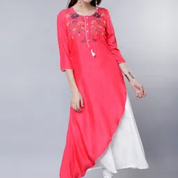 Vishudh Women Pink & White Embroidered A-Line Kurta-picture-39
