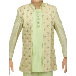 Ahhaaaa Kids Mint Green Cotton Embroidered Full Sleeves Kurta Set image 5