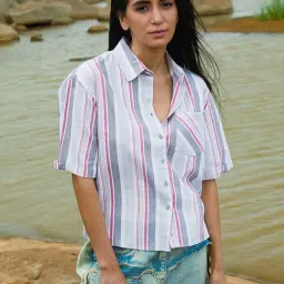 Pinacolada Grey Cotton Regular Fit Striped Shirt-picture-14