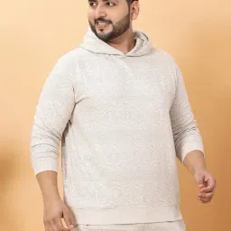 John Pride Beige Fleece Regular Fit Chevron Hooded Sweatshirt image 3