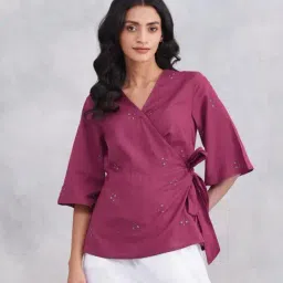 Fabindia Pink Embellished Blended Regular Fit Tops-picture-16