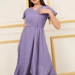 Styli Purple Self Pattern A-Line Dress-image-0