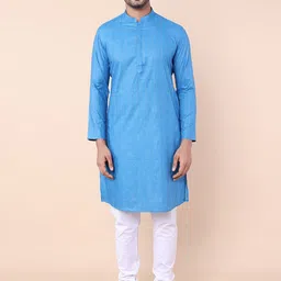 NAMASKAR Striped Mandarin Collar Pure Cotton Straight Kurta-image-54