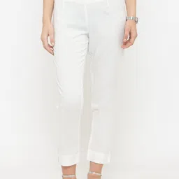 Varanga Women White Straight Fit Solid Regular Trousers-picture-15