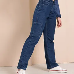 Mast & Harbour Women Straight Fit Cargo-Style Jeans-image-62