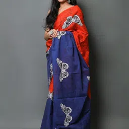 Moda Rapido Floral Printed Pure Cotton Ikat Saree image 2