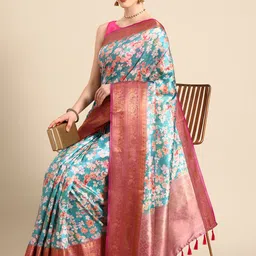 Silk Land Floral Zari Digital Print Art Silk Banarasi Saree-picture-4