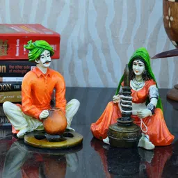 eCraftIndia Set of 2 Orange & Off-White Handcrafted Rajasthani Figurines-picture-20