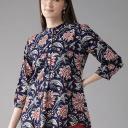 Cayman Floral Print Mandarin Collar Longline Top-picture-12