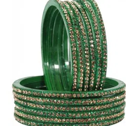 LLL FASHION Set Of 12 Zircon-Studded Glass Bangles-image-23