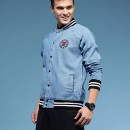 HERE&NOW Embroidered Pure Cotton Denim Bomber Jacket image 5