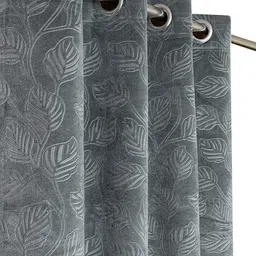 B' Decorlish Grey 2 Pieces Floral Room Darkening Velvet Door Curtain image 4