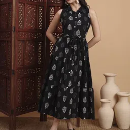 KALINI Women Ethnic Motifs Printed Tie-Ups Fit And Flare Midi Dress with Belt-image-56