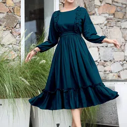 Krunal Raiyani Women Puff Sleeves Fit & Flare Dress-image-5
