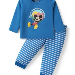 Babyhug Disney Cotton Knit Full Sleeves Night Suit with Mickey Mouse Graphics - Blue-picture-38