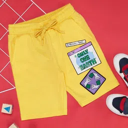 Pantaloons Junior Placement Only One Earth Text Patch Detailed Shorts - Banana Cream-picture-22
