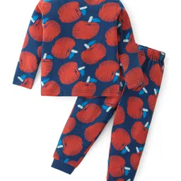 Babyhug Cotton Knit Full Sleeves Night Suit With Apples Print - Red & Navy-picture-20