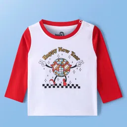 Doodle Poodle 100% Cotton Single Jersey Knit Full Sleeves T-Shirt with New Year Print - White & Red-image-15