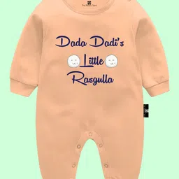 The Peppy Tend 100% Cotton Full Sleeves Dada Dadis Little Rasgulla Text Printed Romper - Peach-picture-24