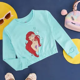 Pantaloons Junior Cotton Disney The Little Mermaid Featuring Full Sleeves Ariel Printed Top - Aqua Blue-picture-16
