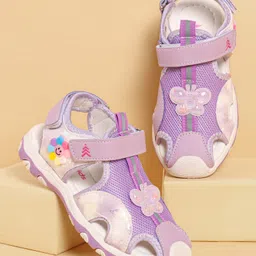 Pine Kids Sandals with Velcro Closure & Butterfly Applique - Purple-picture-23