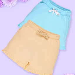 Kiddopanti Cotton Pack Of 2 Solid Shorts - Sand & Aqua Blue-image-94
