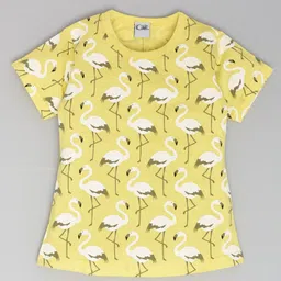 Kiwi Cotton Half Sleeves Flamingo Printed Top - Yellow-picture-25