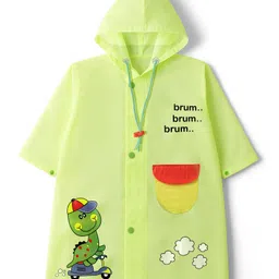 Babyhug Full Sleeves Hooded Raincoat with Dino Print - Limegreen-picture-34