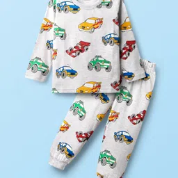 Babyhug Cotton Knit Full Sleeves Co-Ord Night Suit With Vehicles Print - White-picture-26