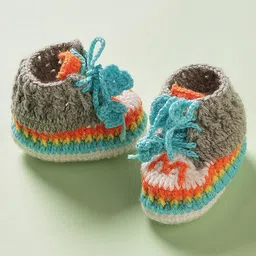 MayRa Knits Hand Knitted Woven Pack Of 2 Teddy & M Text Applique Detailed Booties - Grey & Orange image 3