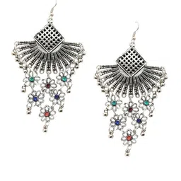 Bevy Pearls Artificial Stones Studded And Beaded Oxidised Floral Shaped Drop Earrings image 3