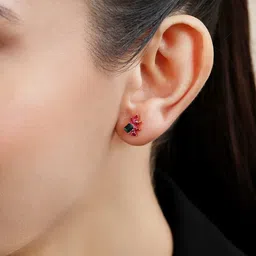 Zavya 925 Sterling Silver Cubic Rose Gold-Plated Zirconia Studded Leaf Shaped Studs-picture-50