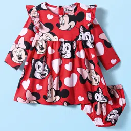 Babyhug Disney Single Jersey Knit Full Sleeves Frock With Minnie Mouse Graphics & Bloomer - Red image 4