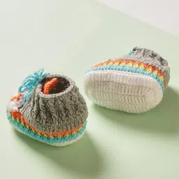 MayRa Knits Hand Knitted Woven Pack Of 2 Teddy & M Text Applique Detailed Booties - Grey & Orange image 5