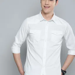 HERE&NOW Men White Slim Fit Sustainable Casual Shirt image 4