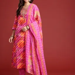 Anouk Striped Sequinned Pure Cotton Kurta With Trousers & Dupatta-picture-38