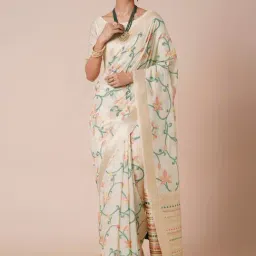 Saree Mall Beige Woven Sarees With Unstitched Blouse-picture-17