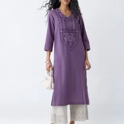 Utsa by Westside Purple Embroidered Cotton-Blend A-Line Kurta-image-39